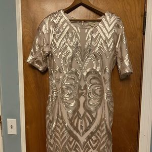 Giana Bini New With Tags sequin champagne Sydney dress Large. NTW